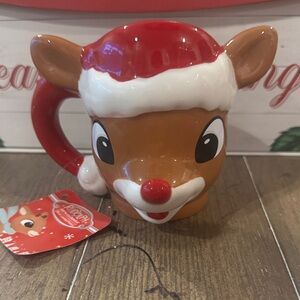 Rudolph Reindeer Holiday Mug - Red and Brown